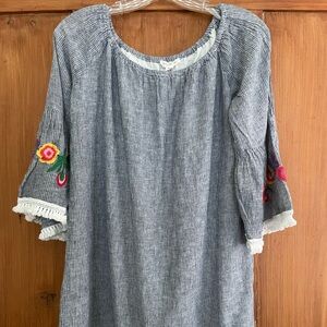 BeachLunchLounge Navy Stripe Embroidered Swim Coverup Dress M